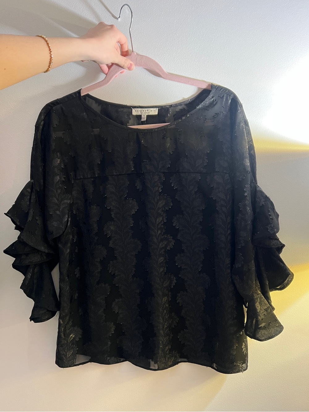 Current Air Black Ruffle Sleeve Blouse